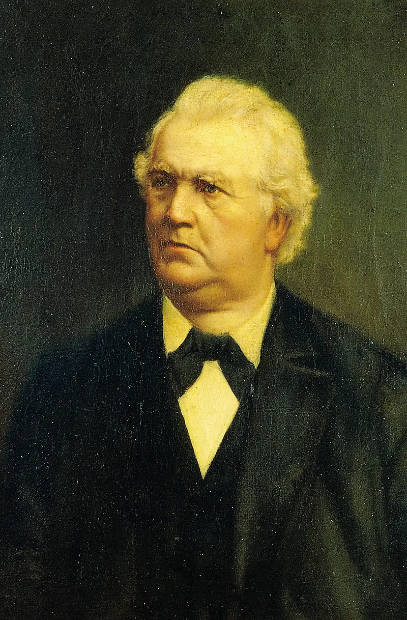 Gemaltes Porträt eines älteren Mannes mit hellem Haar in dunkler Kleidung aus dem 19. Jahrhundert.