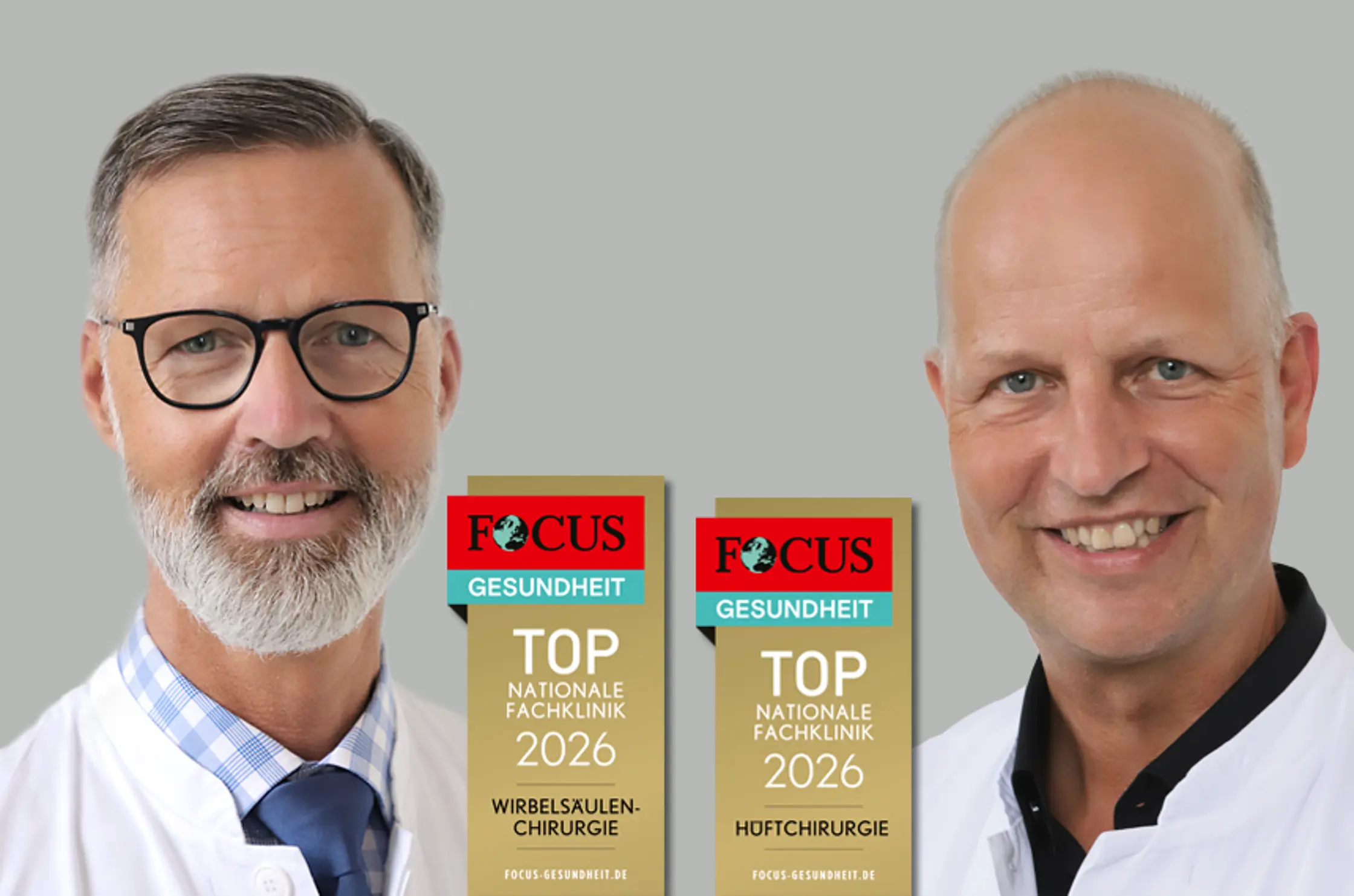 Auszeichnung für die Abteilungen der Chefärzte Dr. Christian Brinkmann (l.) und Dr. Frank Horst.